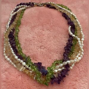 Vintage Multi-Strand Beaded Necklace - Faux Pearls &
Acrylic Chips
